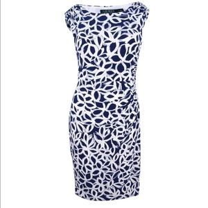 Lauren Ralph Lauren Blue White Geometric Sheath Dress